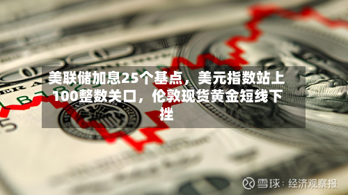 美联储加息25个基点，美元指数站上100整数关口，伦敦现货黄金短线下挫